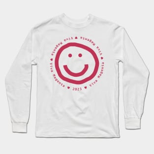 Smiley Face in Viva Magenta Pantone Color of the Year 2023 Long Sleeve T-Shirt